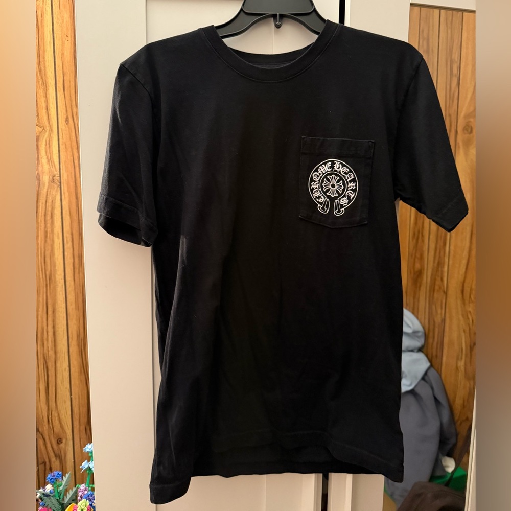 Chrome Hearts The Heroes Project Black Tee with Chrome Heart Horseshoe Pocket